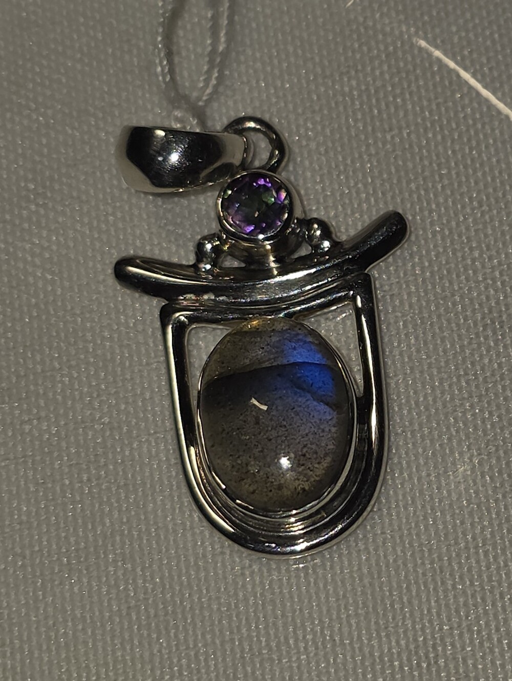 Sterling Silver 925 Labradorite & Mystic Quartz Pendant - Iridescent Blue
